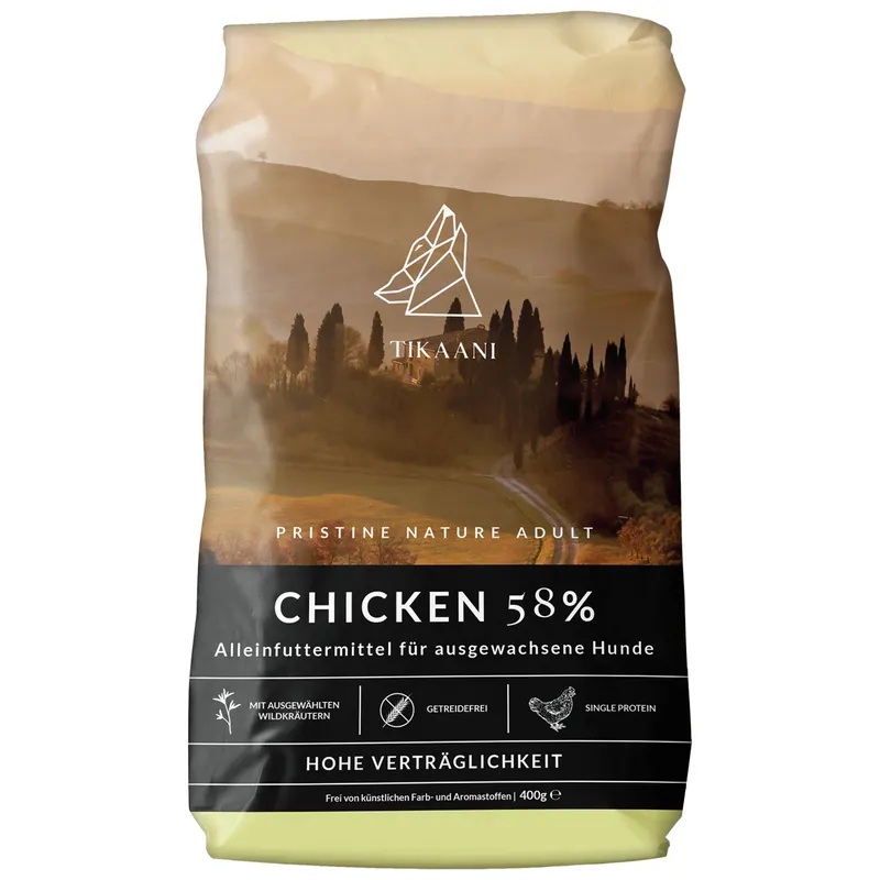 Jetzt Kaufen Sparpaket 2 x 400 g Tikaani Adult Chicken 58 % Hunde Trockenfutter